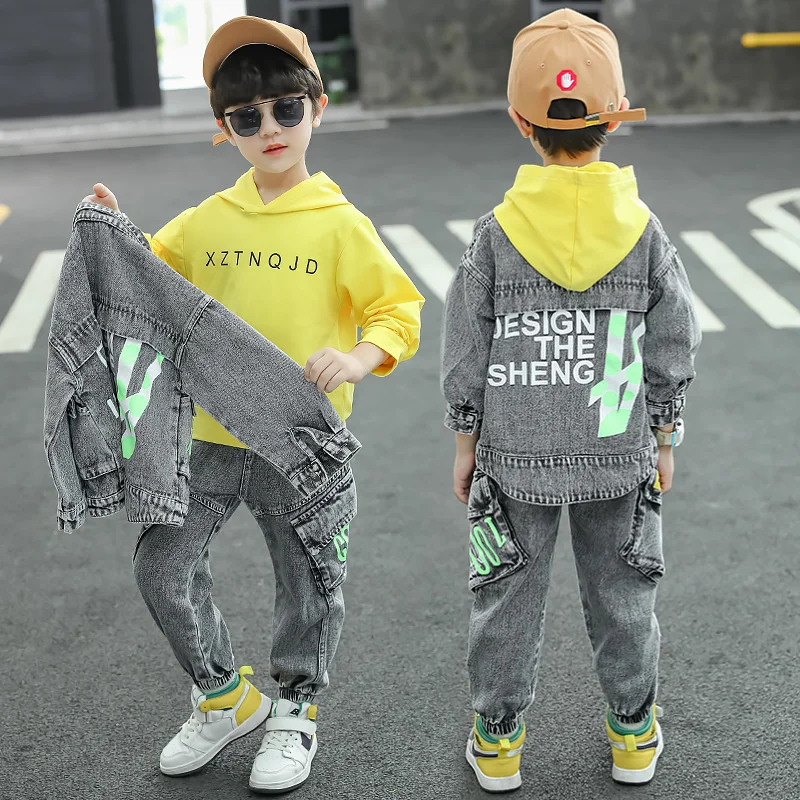 Boys Suit Coat+Pants Cotton 2Pcs/Sets 2023 Classic Jean Spring Autumn Sports Sets Tracksuit Children Clothing