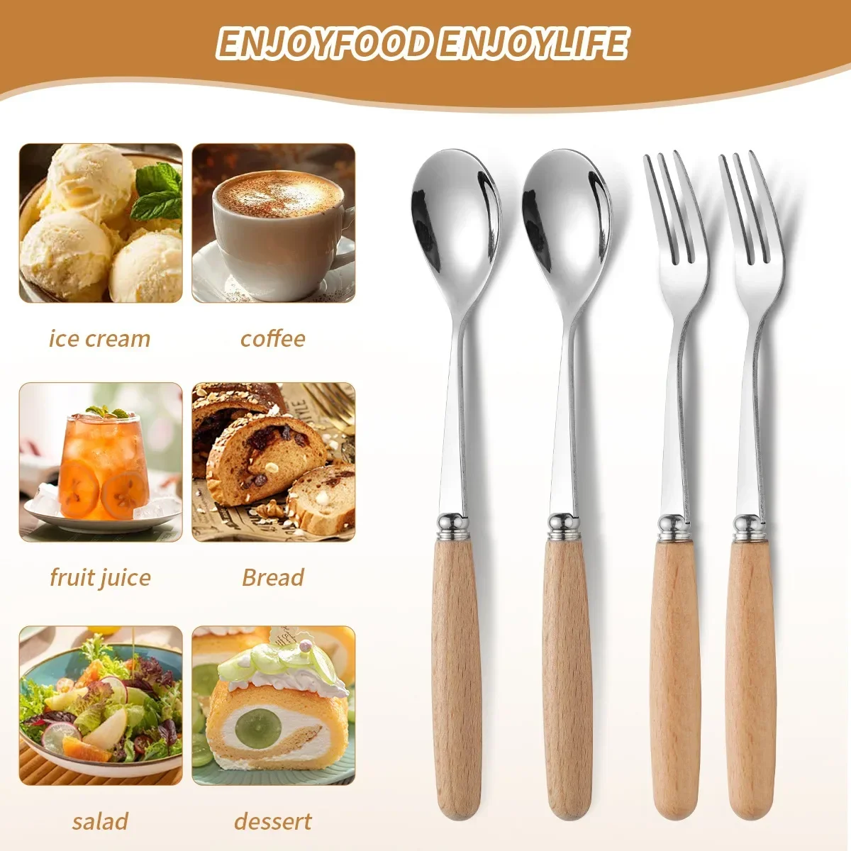 12/15/18/24 Pcs Stainless Wooden Handle Cutlery Set Portable Tableware Knife Fork Spoon Chopsticks Fashionable Kitchen Utensils