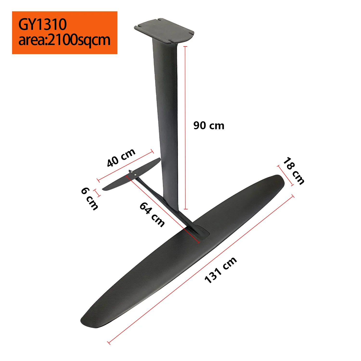 General GY1310 Large Blade Area 2100sqcm Carbon Fiber Hydrofoil Water Sports Surfing Factory Sell Low Price Integrated Mast Base