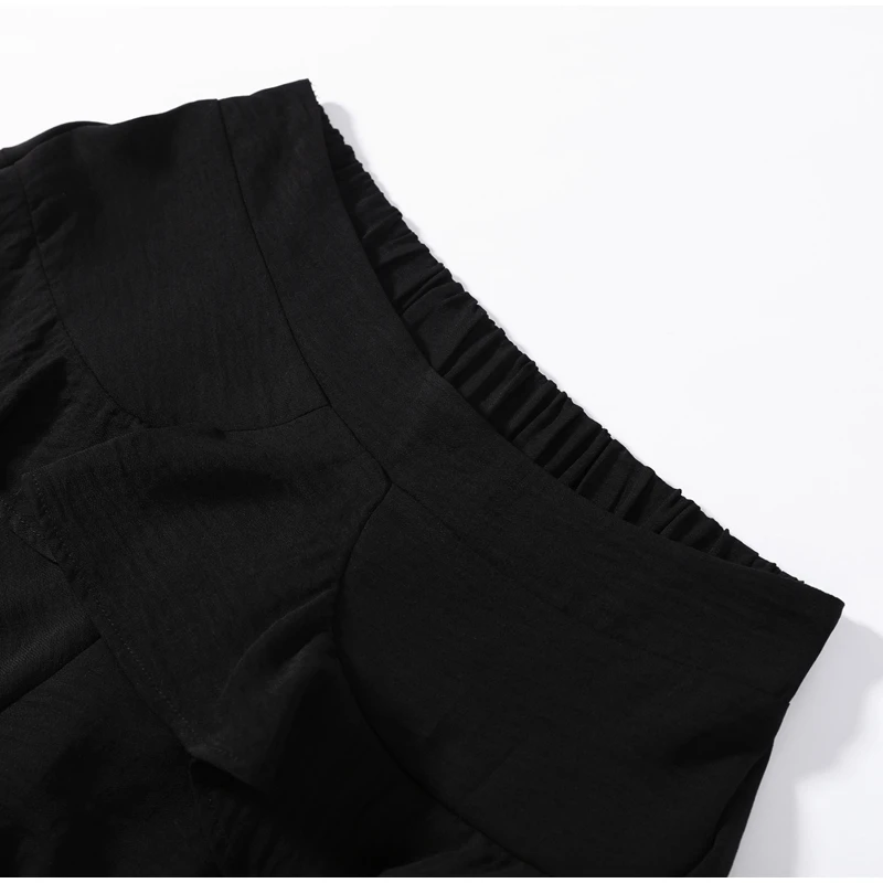 Chic Women's Solid Cascading Ruffles Flare Pants Chiffon High Waist Female Black Trousers 2026 Summer Lady All-match Trouser New