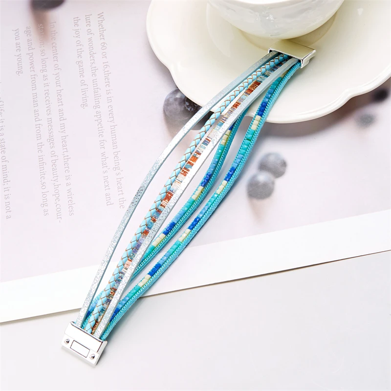 Böhmische Vintage mehr schicht ige Leder armbänder für Frauen hand gefertigte gewebte Leder breite Magnet verschluss Herren Armreif Modeschmuck – Detail 26