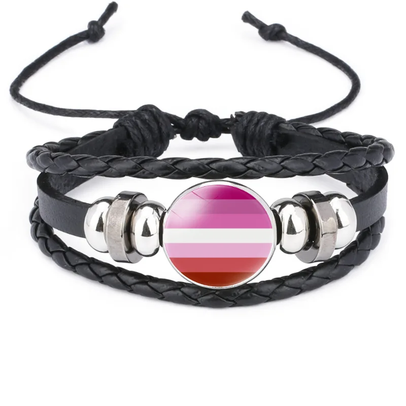 Bisexual Bracelet Leather Braided Gay Pride Bracelet Rainbow Bangle Rainbow Flag Lesbian Wristband For LGBT Support Coming Out