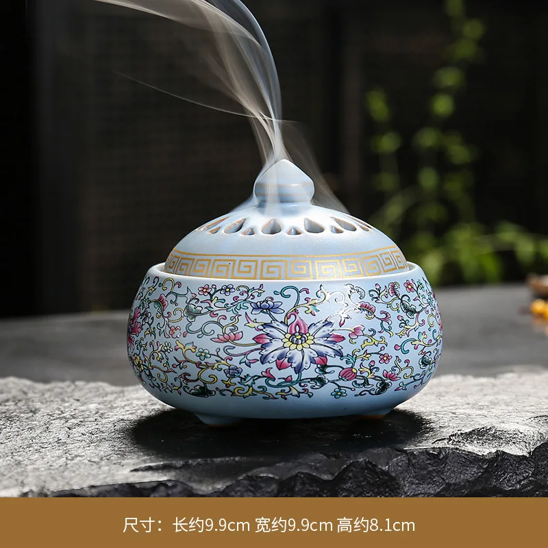 

Enamel Color Home Indoor Ceramic Entwined Lotus Coil Incense Agarwood Aromatherapy Burner