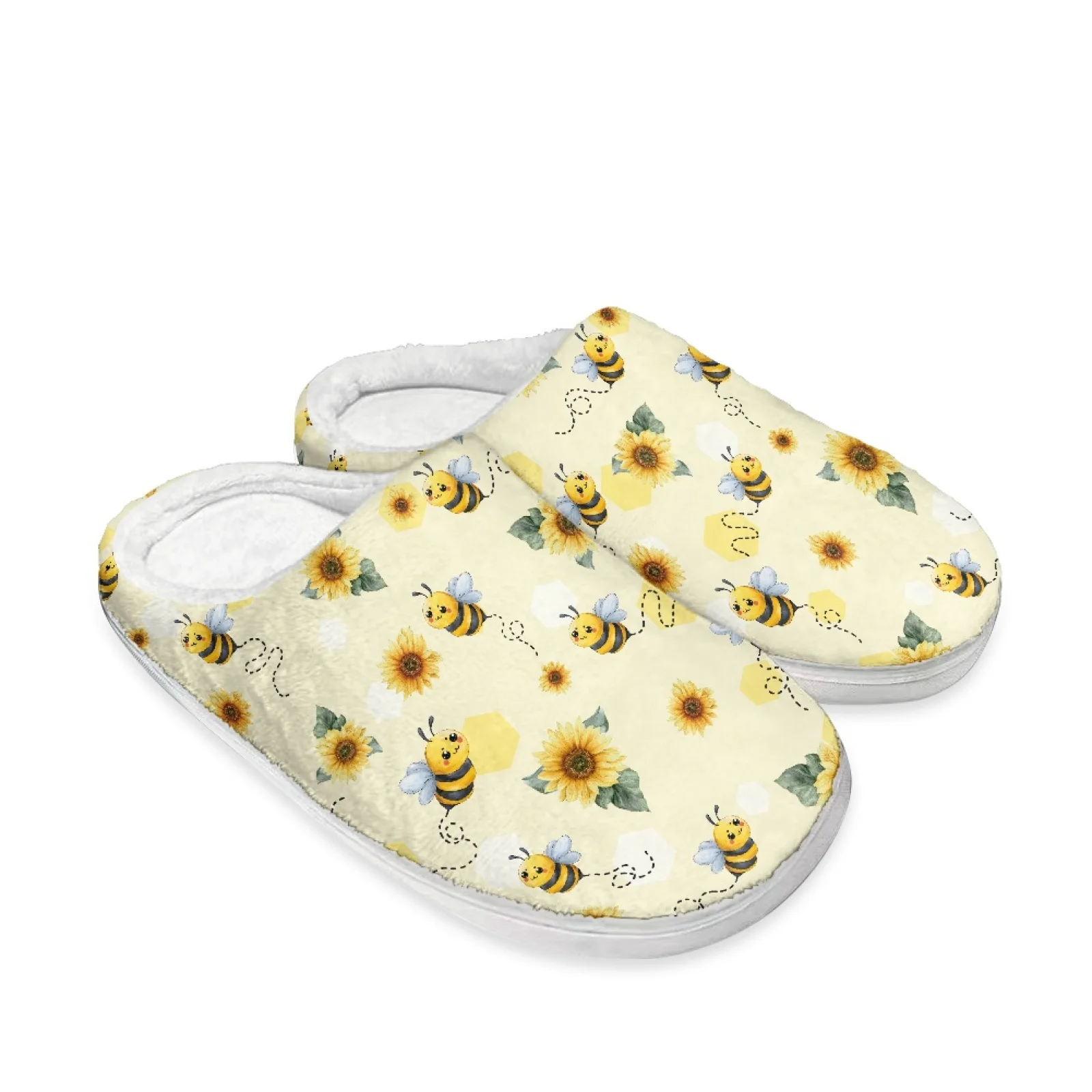 PENSTROLL Sunflower Bee Print Non-Slip Home Shoes Easy Slip On Shoes For Recovery Cozy Slides For Healthcare Workers