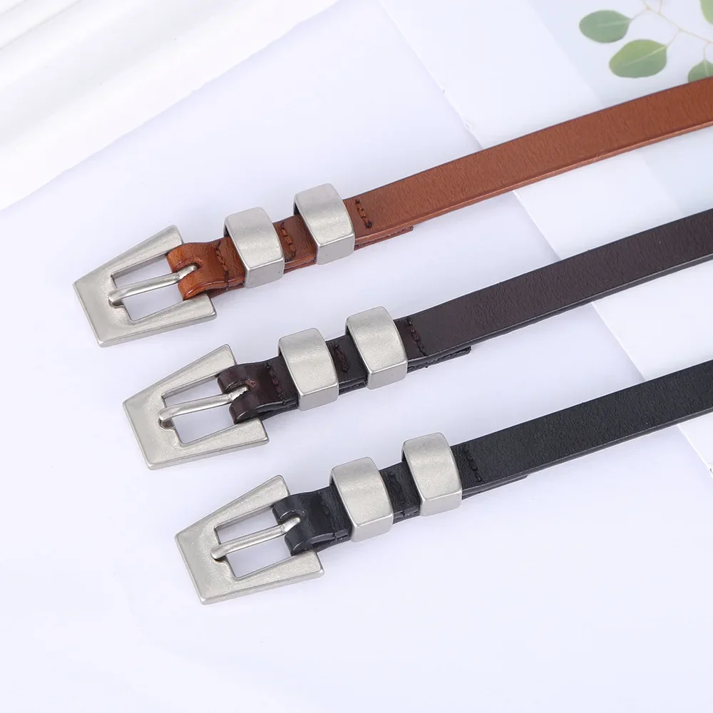 

Женский тонкий ремень, универсальный модный ремень из воловьей кожи с металлической пряжкой в европейском и американском ретро-стиле для джинсовой юбки