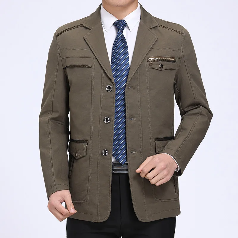

2025 Mens Turn Down Collar Jacket Cotton Solid Business Casual Coat Single Breasted Fashion Blazer Spring Autumn Outwear
