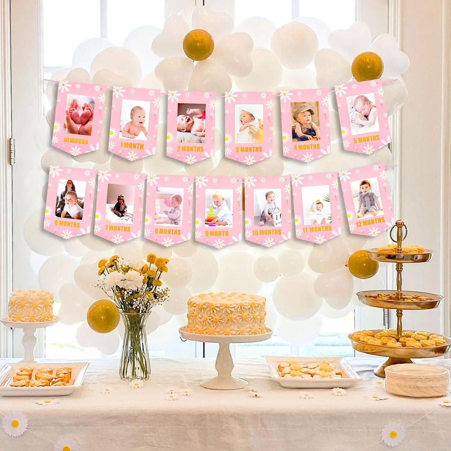 LaVenty Daisy 1st Birthday Party Decoration Daisy 12 Months Photo Banner One Groovy Baby Party Decoration Groovy First Birthday