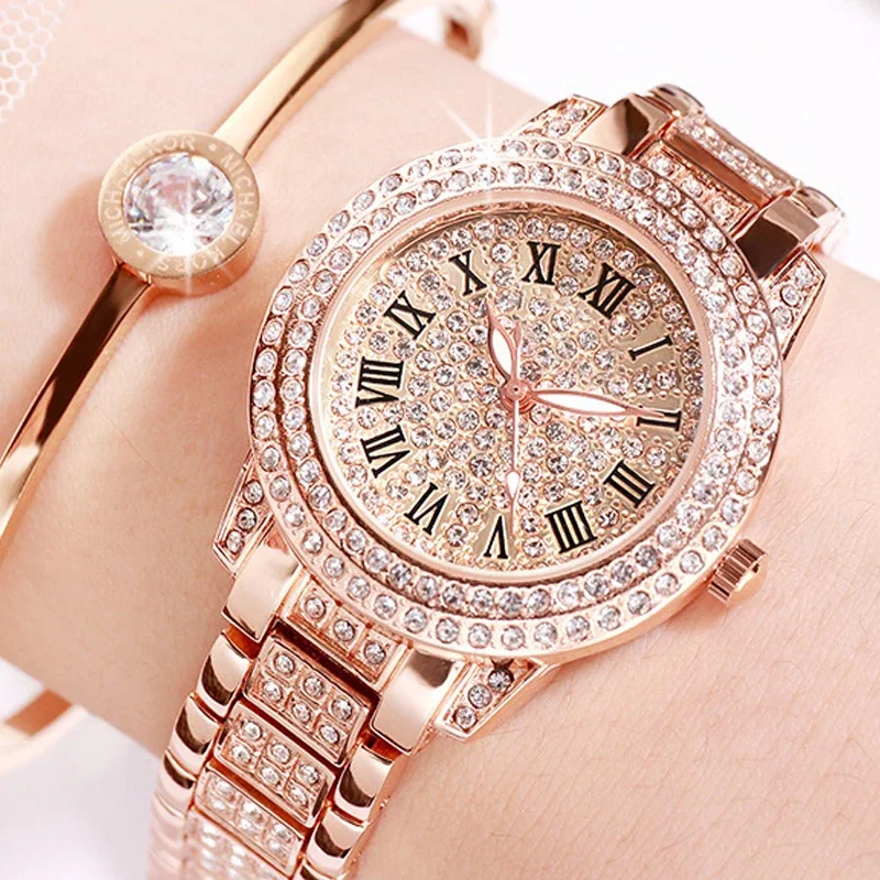 Luxury Shiny Fine Zircon Quartz Watch Elegant All-Star Jewels Women Mechanical Wristwatches Fashion Folding Wrist Watches Buckle