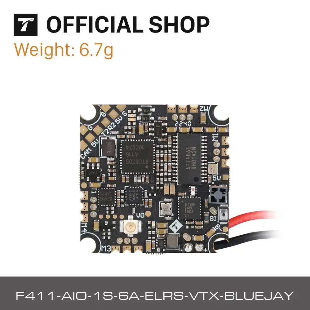 T-Motor F411 AIO 1S 6A ELRS VTX BLUEJAY Controlador de vôo analógico integrado VTX OSD para pequenos cercos e quads de palito de dente