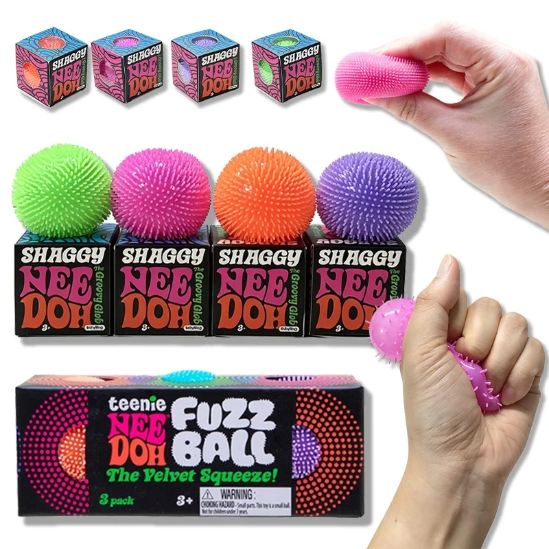 Needoh Mini Fuzz Ball Shaggy Maltose Squishy Fidget Hand Exercise Stress Anxiety Relief Toy for ADHD Relaxation Decompression