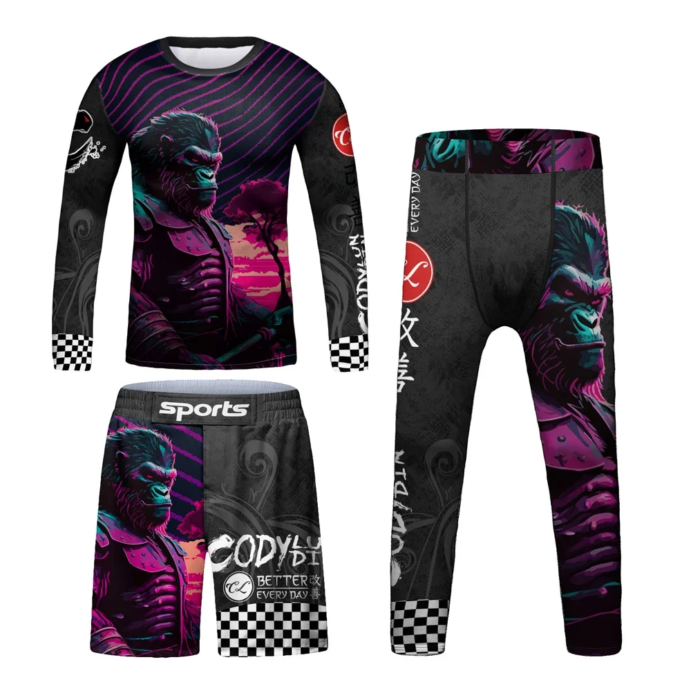 Kid MMA Muay Thai Jiu Jitsu Rashguard Ragazzi Bambini Abbigliamento sportivo Boxe Tuta sportiva Allenamento Corsa Set Abbigliamento da palestra Tuta