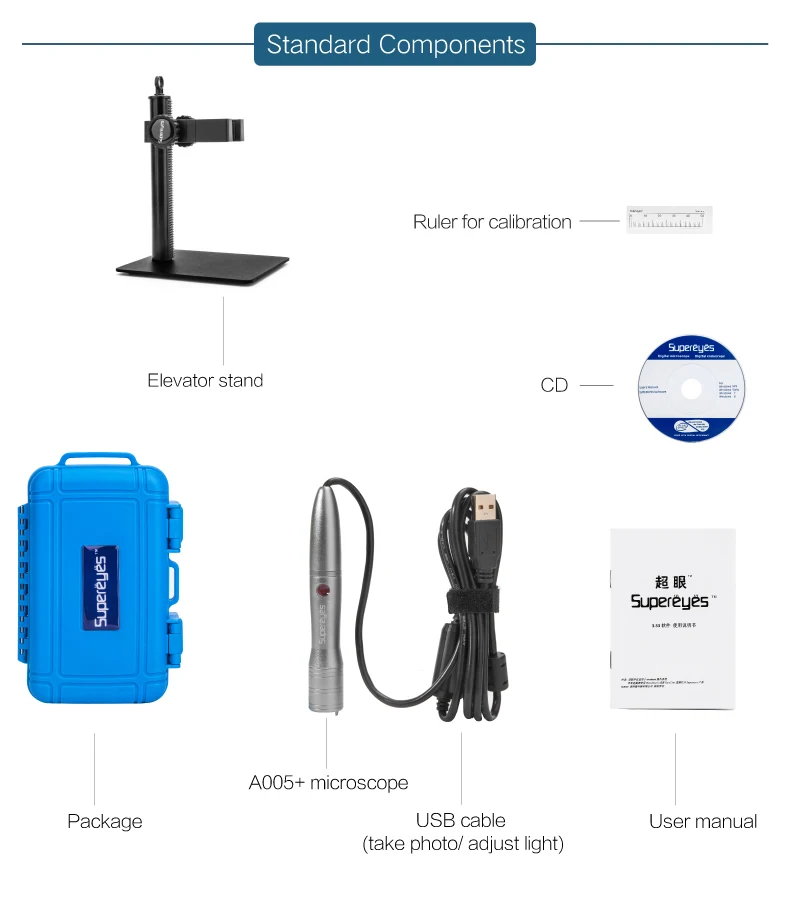 

USB-микроскоп 500X 5MP с автофокусом, цифровой видеомикроскоп-лупа с регулируемой подставкой Supereyes A005