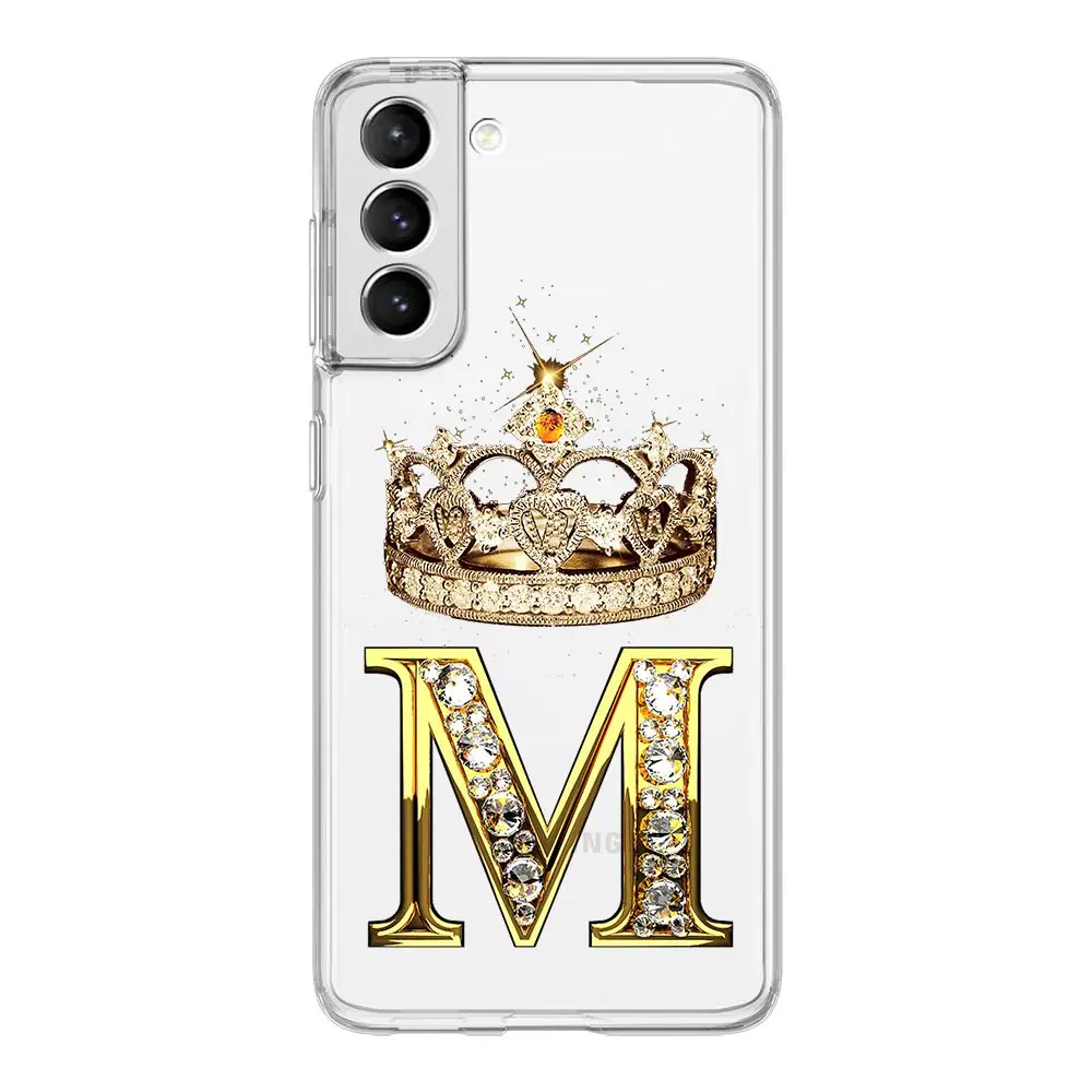 Diamond Crown Letter 26 Letters Clear Phone Case For Samsung Galaxy S24 Plus S23 FE S22 S21 S20 Ultra 5G S10 S10E S9 S8 Cover