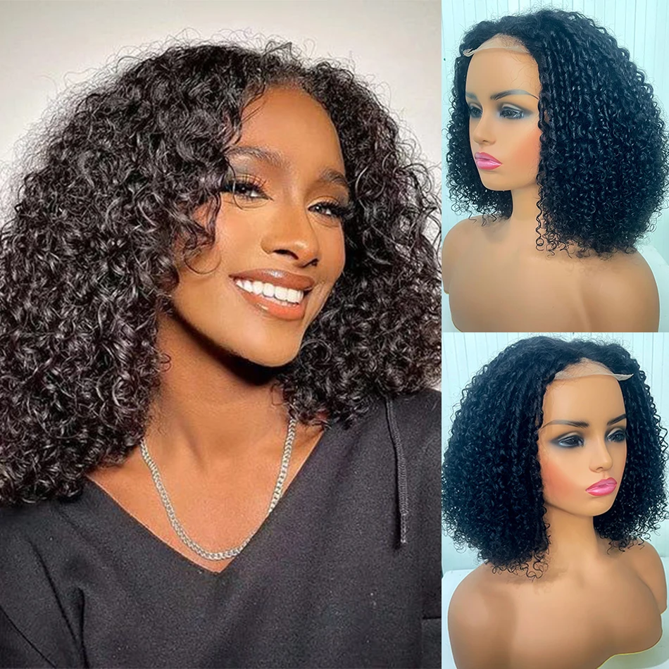 Perucas onduladas encaracoladas curtas de Bob para mulheres negras, cabelo pre-arrancado do bebê, cabelo humano, fechamento do laço HD, densidade de 200%, 4X4 HD, 12A