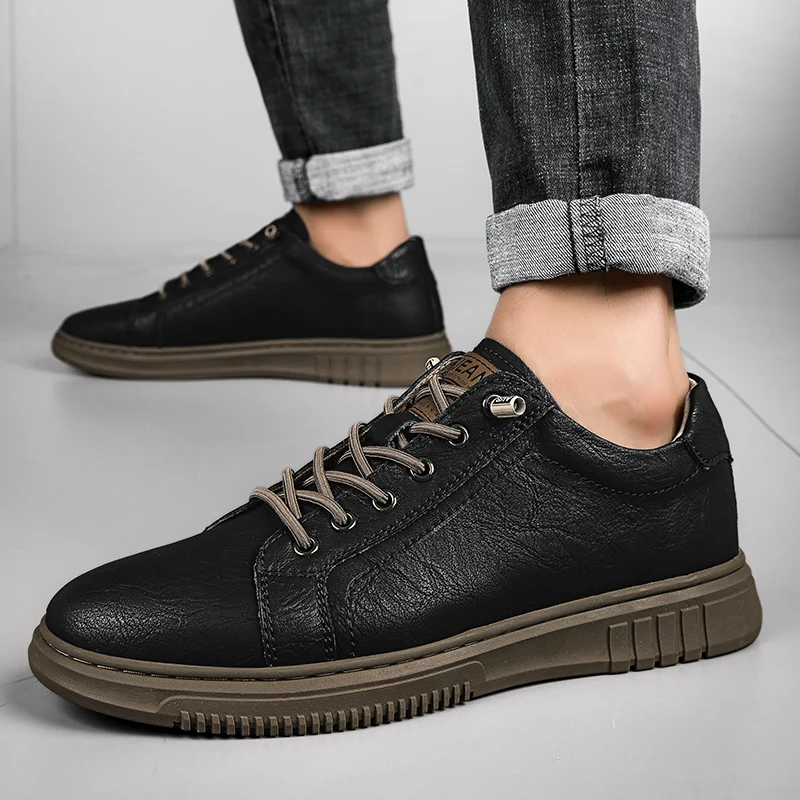 

Classics Men Casual Leather Shoes 2023 New Shoes for Men Fashion Brands Black Casual Male Sneakers Platform Lace Up Board Shoes