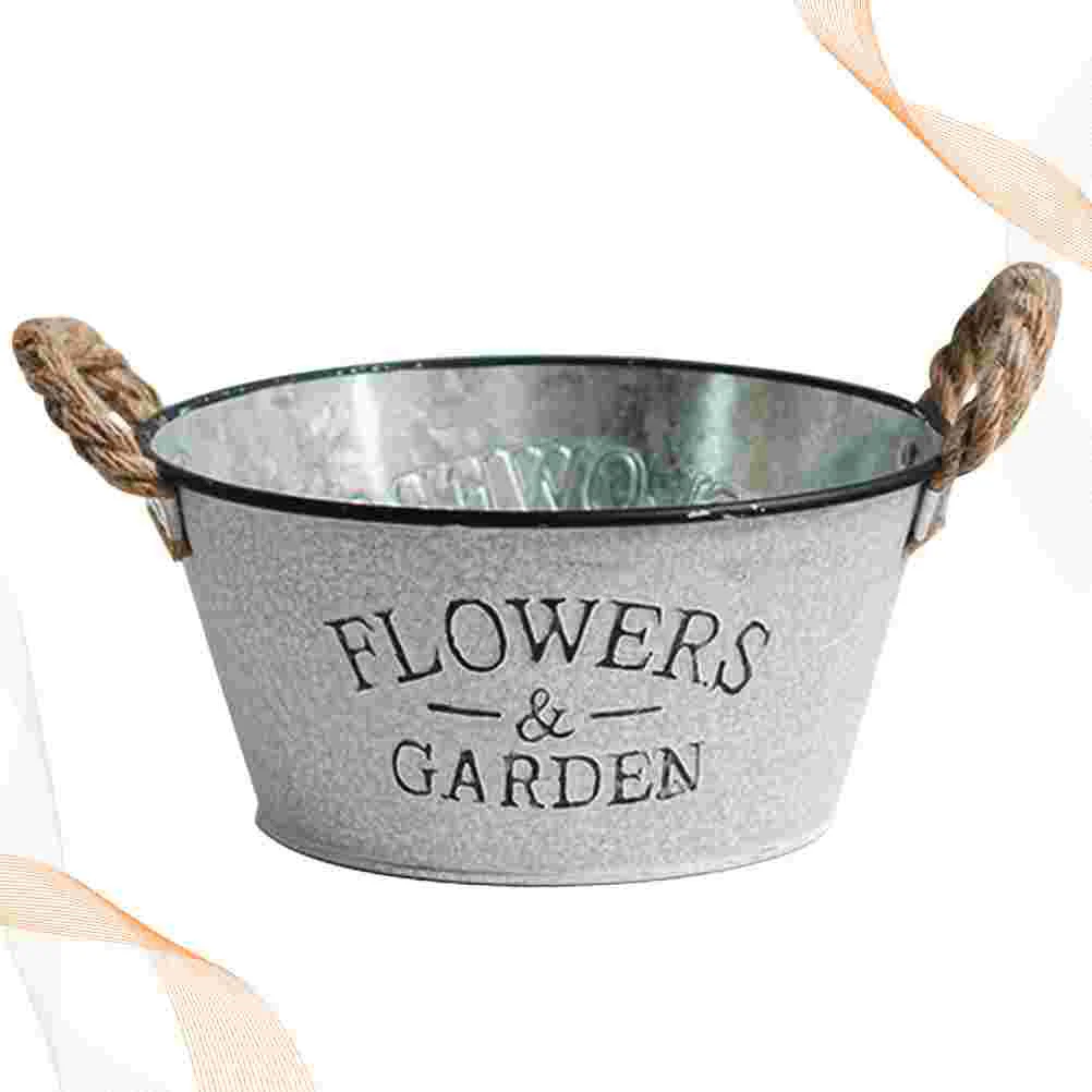 Tin Flower Bucket Vintage Style The Mediterranean Iron Silver Garden Pots