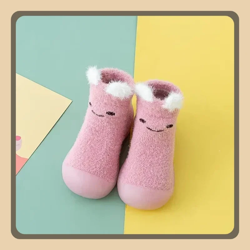 Классический стиль, осенне-зимние детские зимние утолщенные носки-тапочки, домашняя хлопковая обувь с мягкой подошвой, обувь и носки для малышей