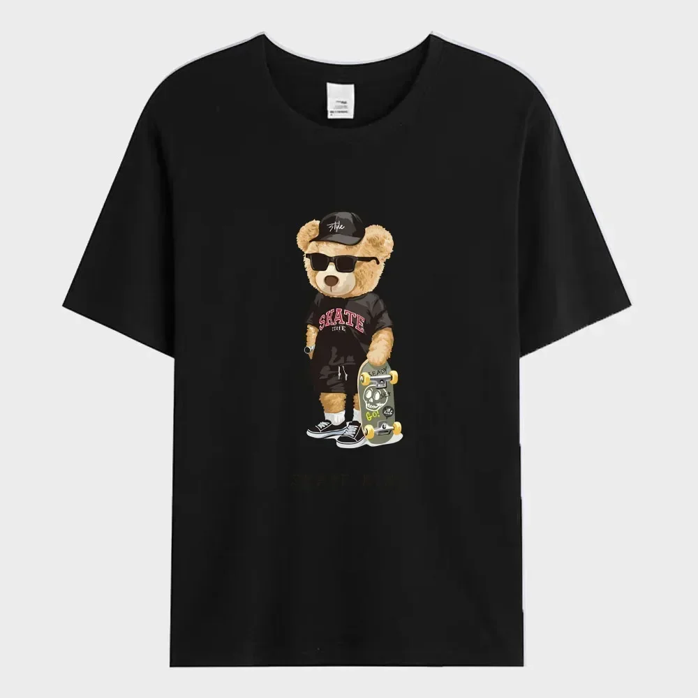 Summer Men's T-shirt Cute Teddy Bear Printed T-shirt Sports Casual Street Fashion Short Sleeve Oversized Tee Shirt Men Clothes