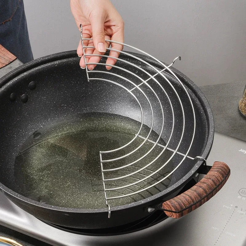 

Stainless Steel Thick Line Semicircle Hanging Pan Frying Drain Line Rack Kitchen Accessories Home Fried Food Oil Drip Filter