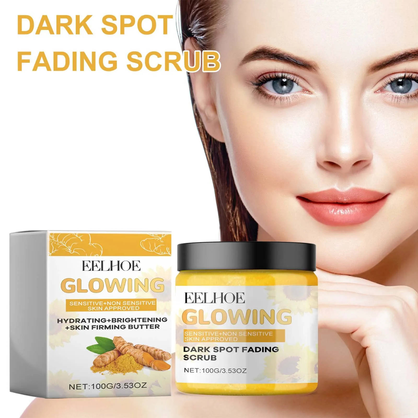 

EELHOE Turmeric Exfoliating Facial Scrub, Deep Cleansing Facial Fine Pore Beauty Cleansing Care Dark Spot Fading Scrub 100g