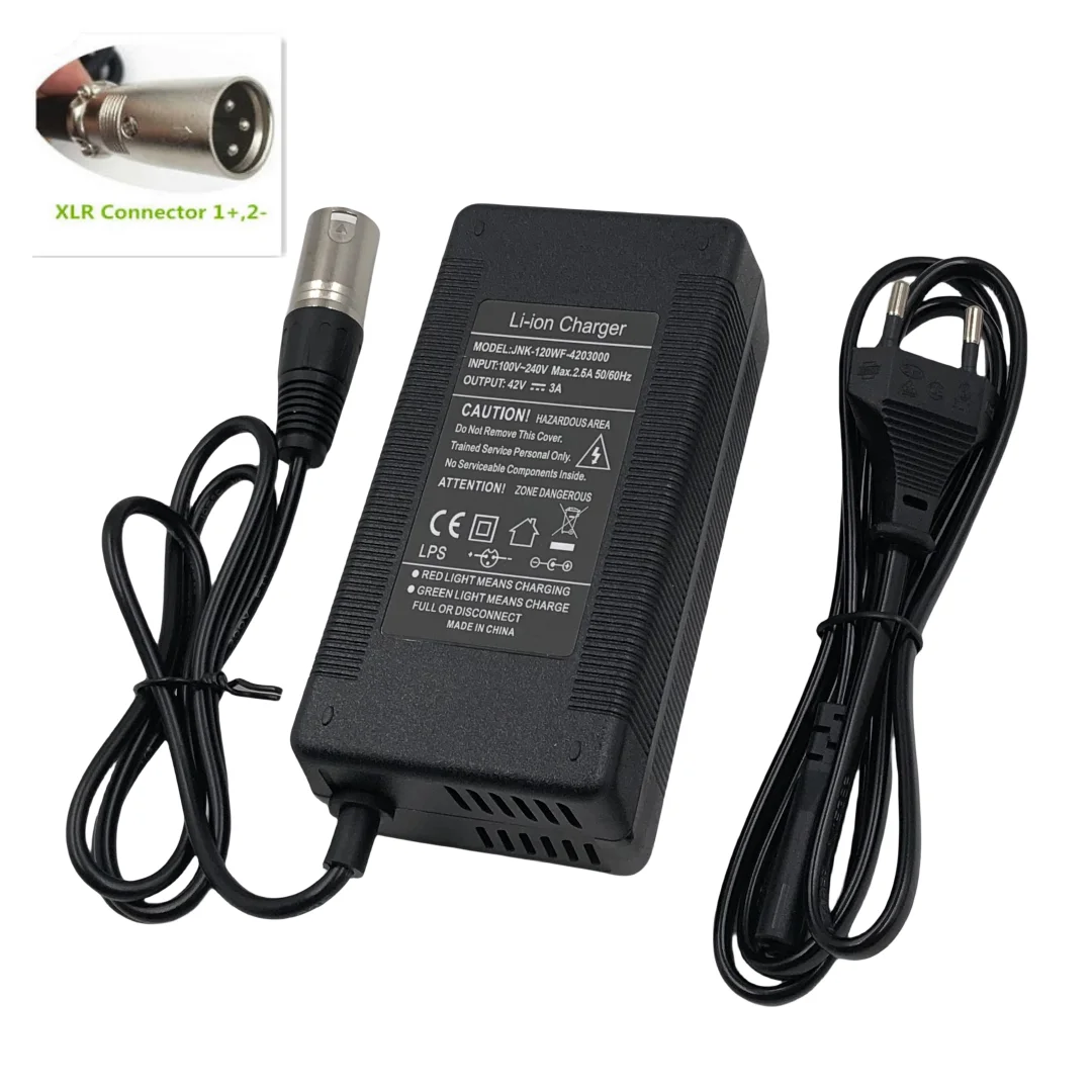 شاحن بطارية ليثيوم أيون 36 فولت مخرج 3A شاحن 42V3A لبطارية ليثيوم 36 فولت شاحن سريع عالي الجودة مع مدخل البطارية 100-240 فولت