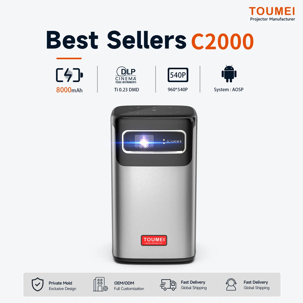 Portable DLP Projector Source Factory Fully Sealed Optical Engine TOF Autofocus Android Built-in Battery Supplier
