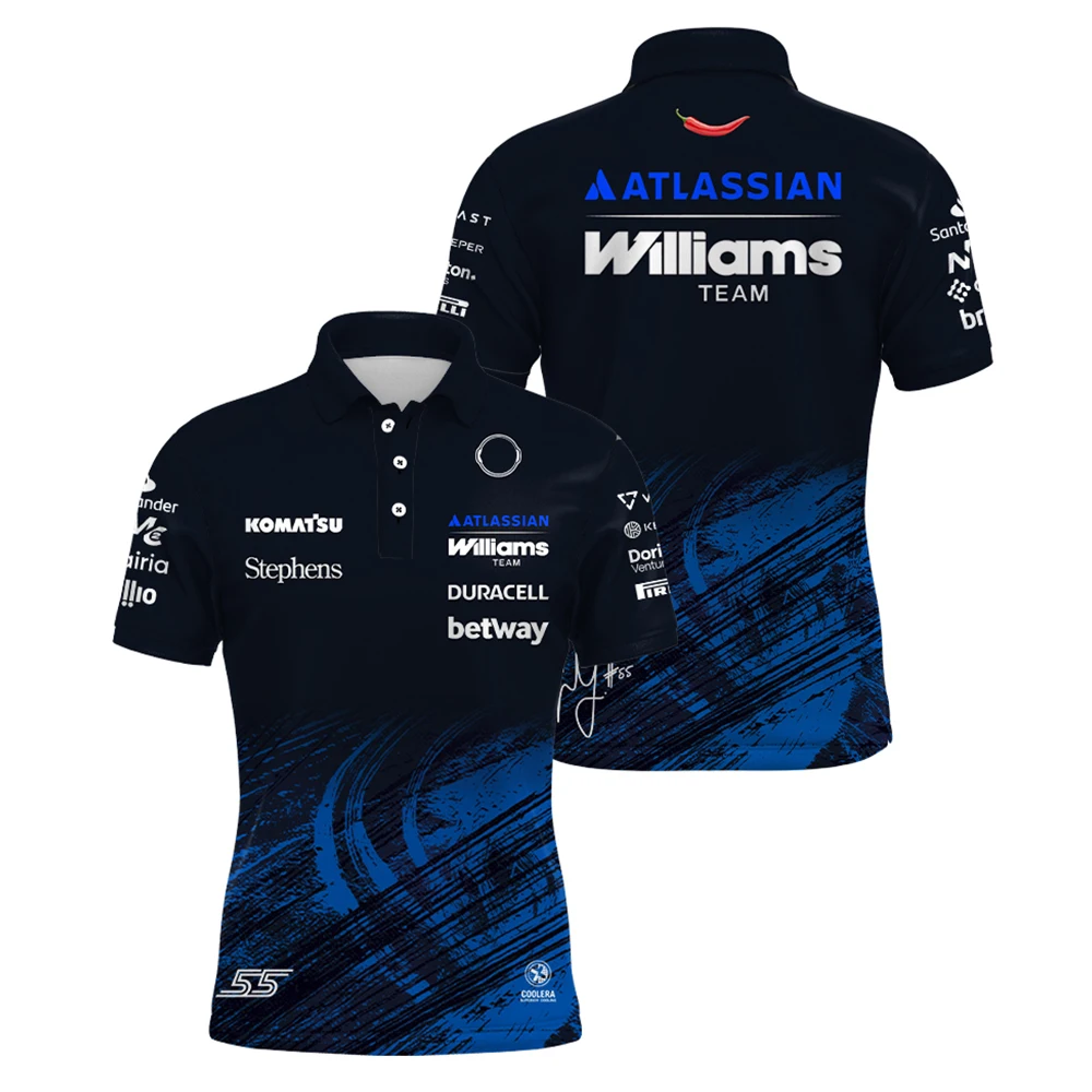 Polo Deportivo Transpirable para Hombre, Estilo Carlos Sainz 55 Navy Williams Racing, Alex Albon 23, para Uso Diario, Talla Grande