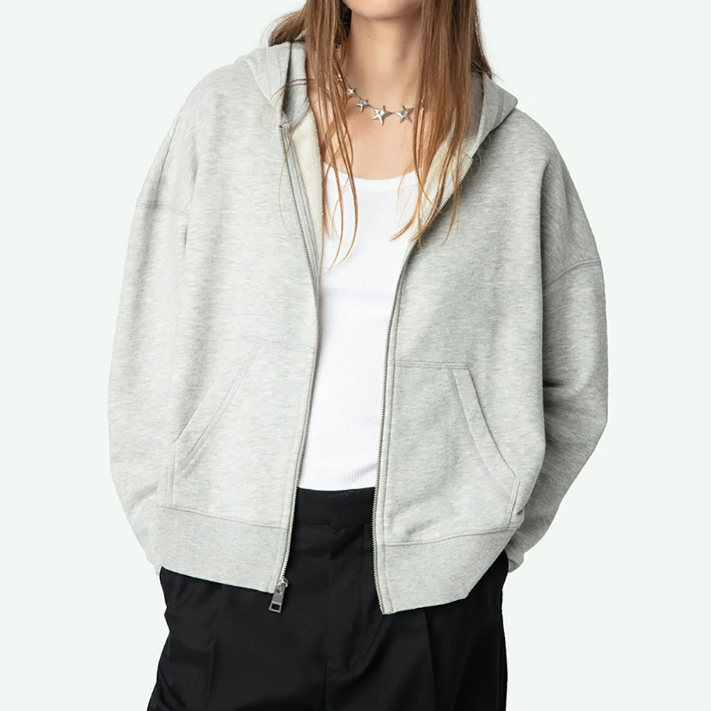 Z5W339 2025 sudaderas con capucha de perforación caliente de puntos para mujer cárdigan de manga larga con cremallera Casual Retro Vintage Top para mujer