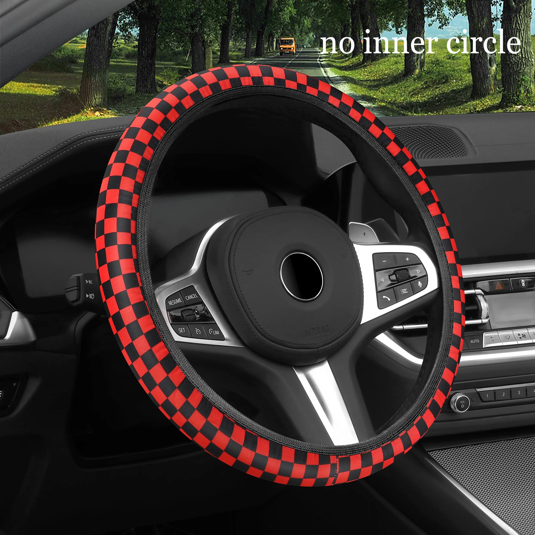 Plaid Car without Inner Ring Steering Wheel Cover Comfortable Warm Soft Automotive Supplies Interior Suitable for 37-38cm