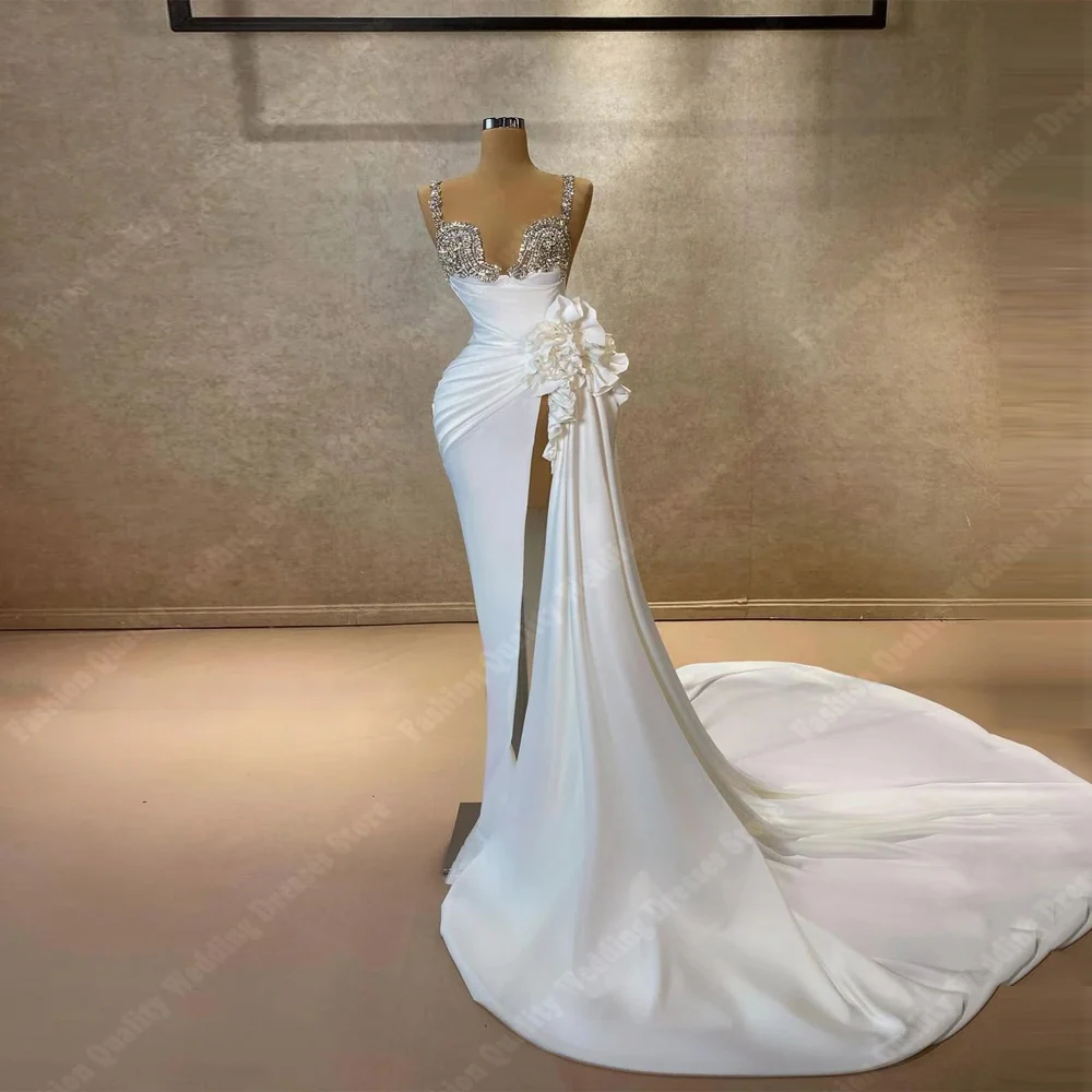 

Sexy Backless Mermaid Women Wedding Dresses Elegant High Slit Bride Gowns Banquet Floor Mopping Ball Vestido De Novia Customized