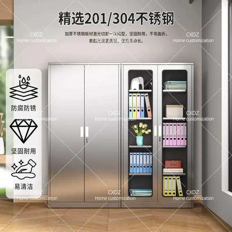 304 Stainless Steel File Cabinet Low Data Storage Locker Office Bookcase with Wheels Financial Certificate Organizer