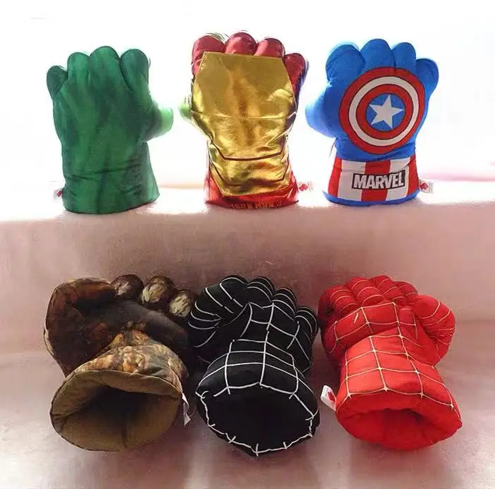 

2 шт./лот, Мстители, супергерой, Халк, Железный человек, Человек-паук, чем, плюшевая кукла, игрушка, боксерские перчатки, косплей, детский подарок на день рождения