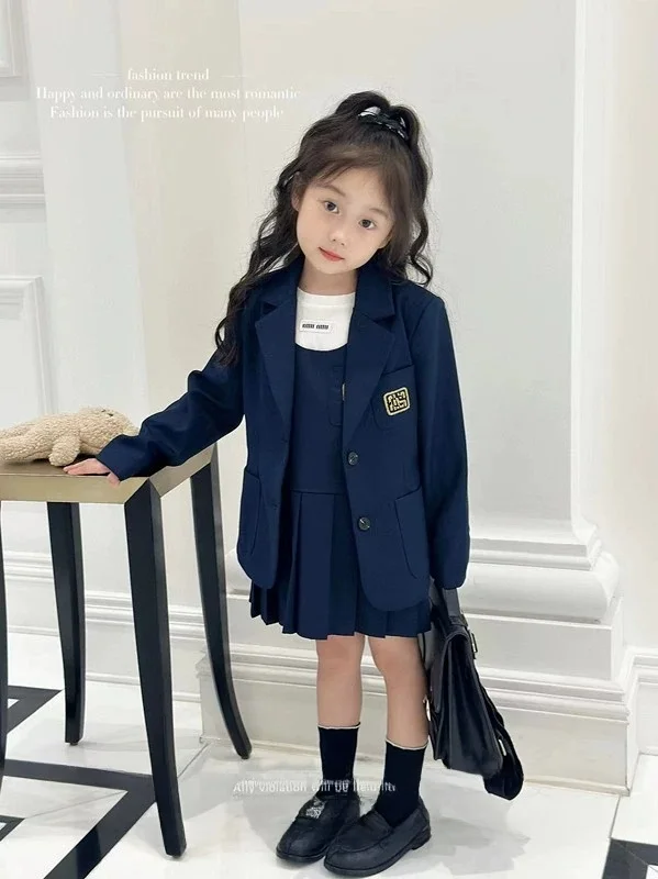 prep-school-style-embroidered-jacket-vest-skirt-set-for-girls-classic-letter-stitching-fashionable-autumn-outfit-children's-c