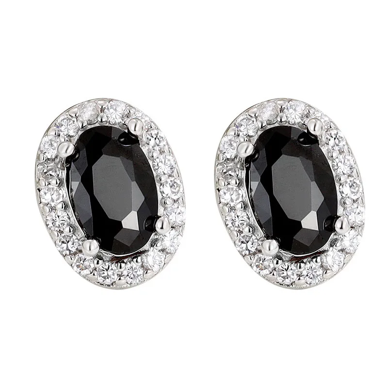 

S925 Sterling Silver Black Zircon Oval Women's Earrings Light Luxury Premium Earrings ins Temperament Small Jewelry