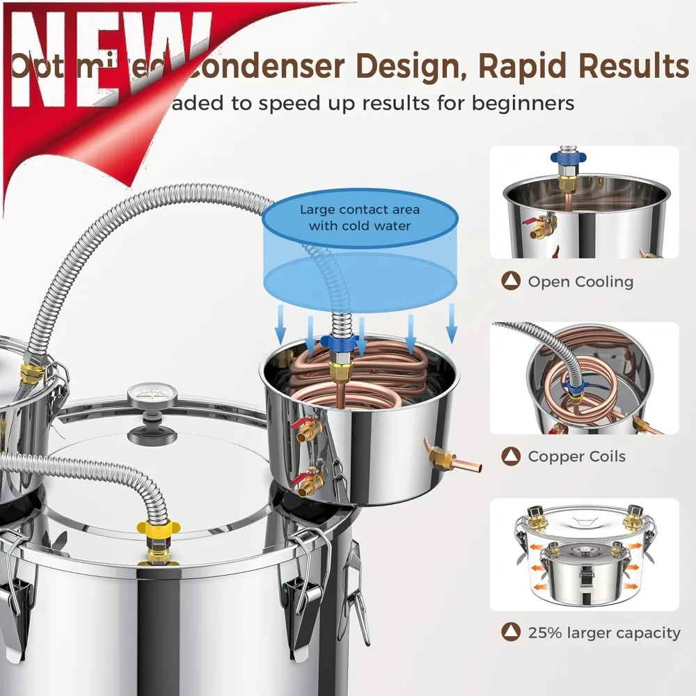 

Новый стиль, 50 л, набор самогона с Thumper и конденсатором, термометром и насосом для DIY виски, вина, бренди