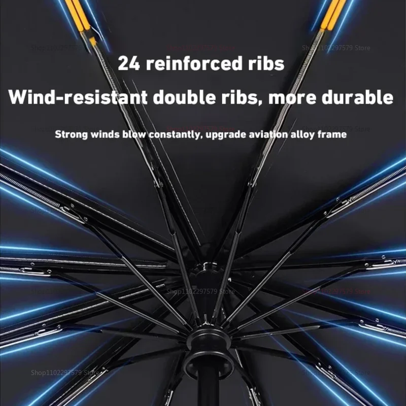 24 العظام الغراء الأسود مظلة أوتوماتيكية بالكامل مع عارضة سميكة ودائمة ثلاثة أضعاف مظلة مظلة قابلة للطي مقاومة للأشعة فوق البنفسجية #2