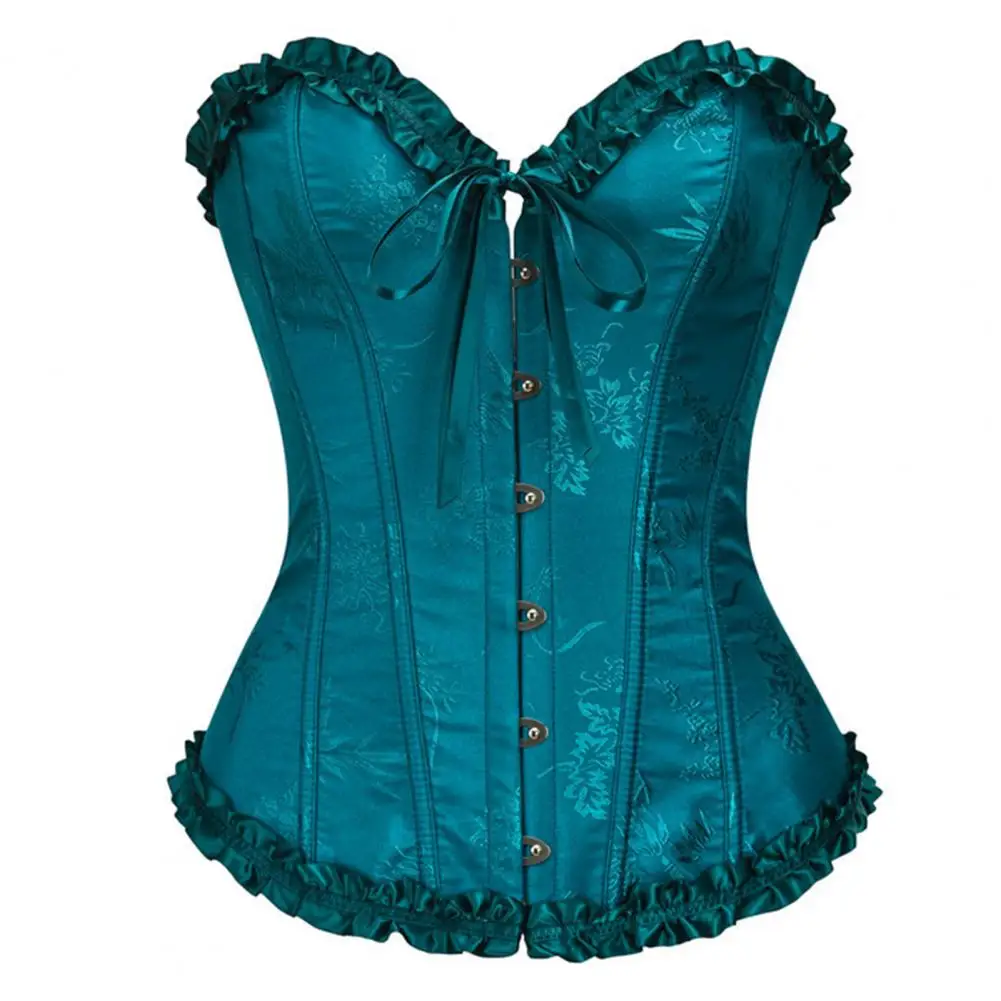 

Women Corset Jacquard Ruffled Trim Boned Sexy Overbust Push Up Bustier Top Corset Slimming Corsets Women Sexy Supportive Bustier