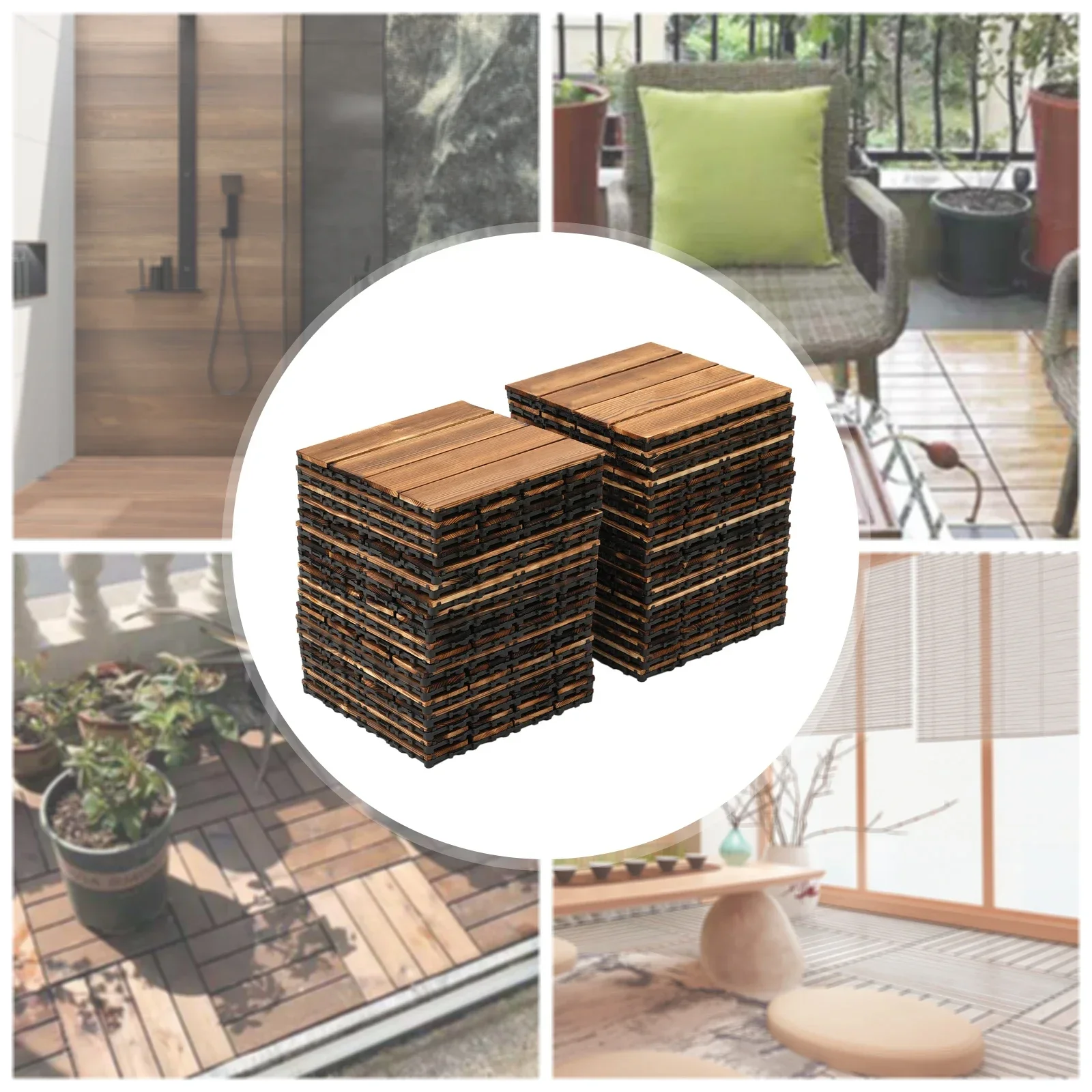 

12" x 12" 36 Pcs Interlocking Wood Deck Tiles, Indoor Outdoor Waterproof Flooring Tiles All Weather Use for Balcony, Backyard