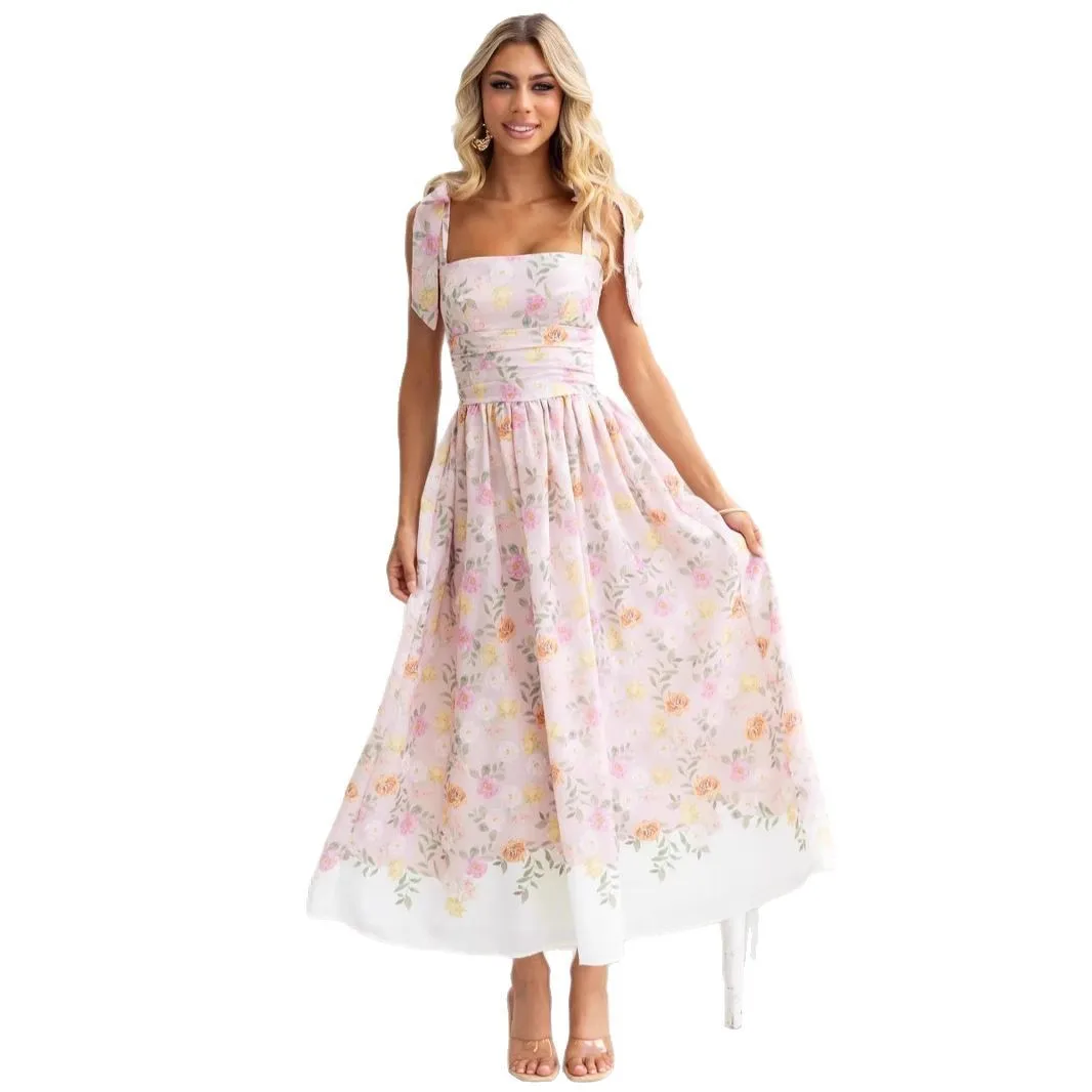 Robe à bretelles assortie, nouveau Style de vacances européen et américain, taille florale française, Slim, couleur assortie, été