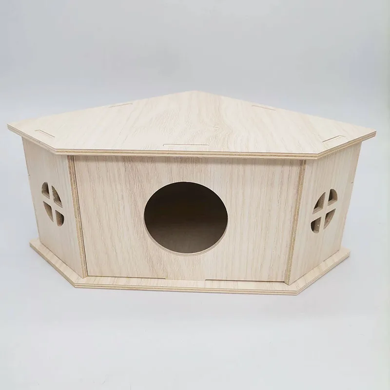 Hamster Nest Solid Wood Avoidance House Single Bedroom Triangle House Golden Bear Avoidance Nest Wooden House Landscape Supplies