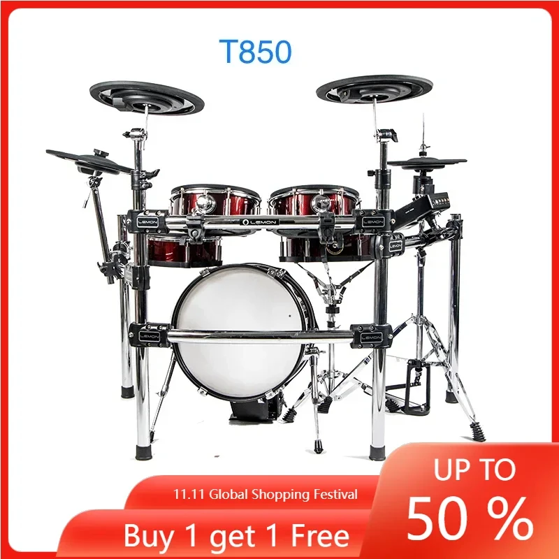 T850 New Lemon Electronic Drum T850 9-Piece Mesh Head Drum Set 9 Percussion Pads, Including Bass Drums, High Quality Instruments