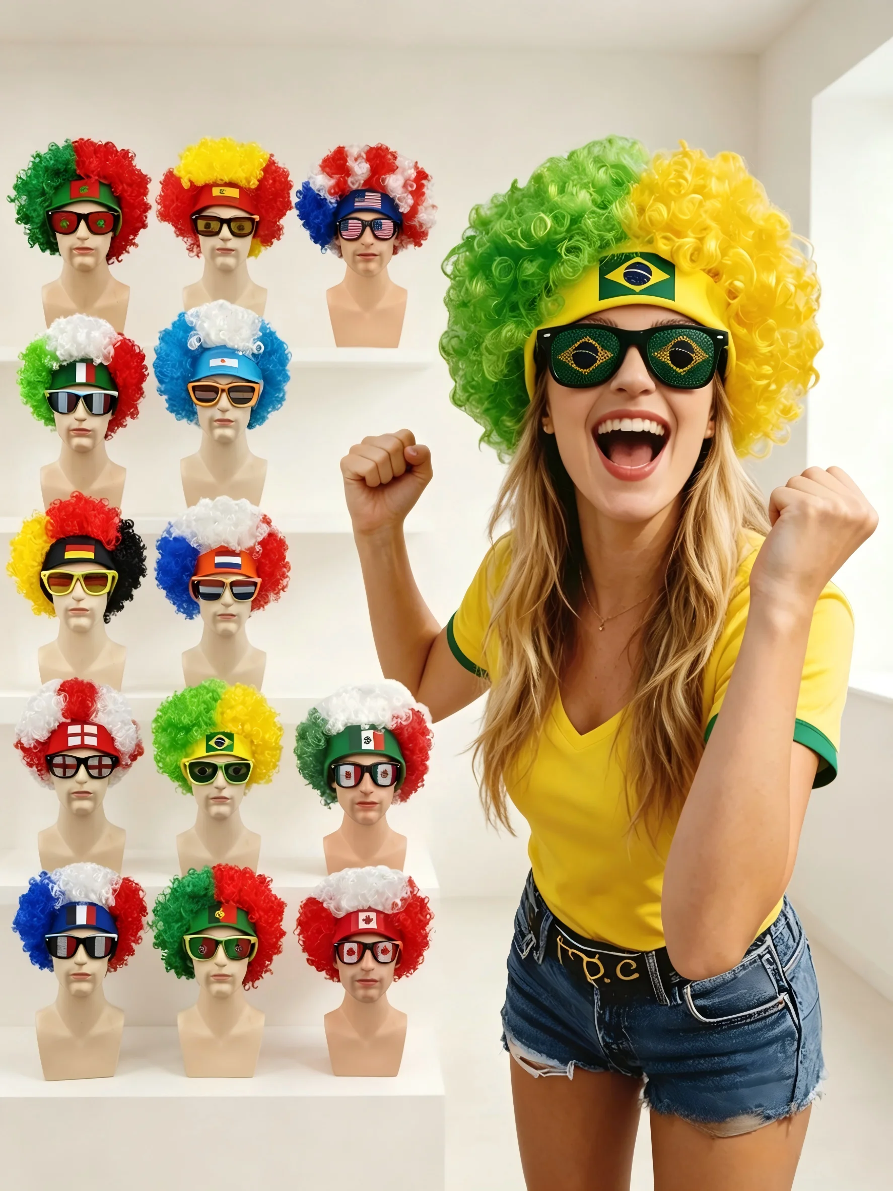 

2Pcs/Set Colorful Fluffy Cosplay Wig Headdress, Sport Viewing Party Carnival Cheer Decor Accessory for Adults Kids Unisex Costume Supplies