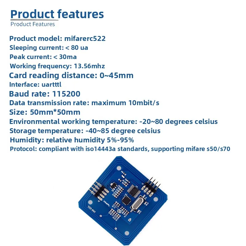 RC522 RFID Reader Module 13.56MHz UART TTL ISO14443A