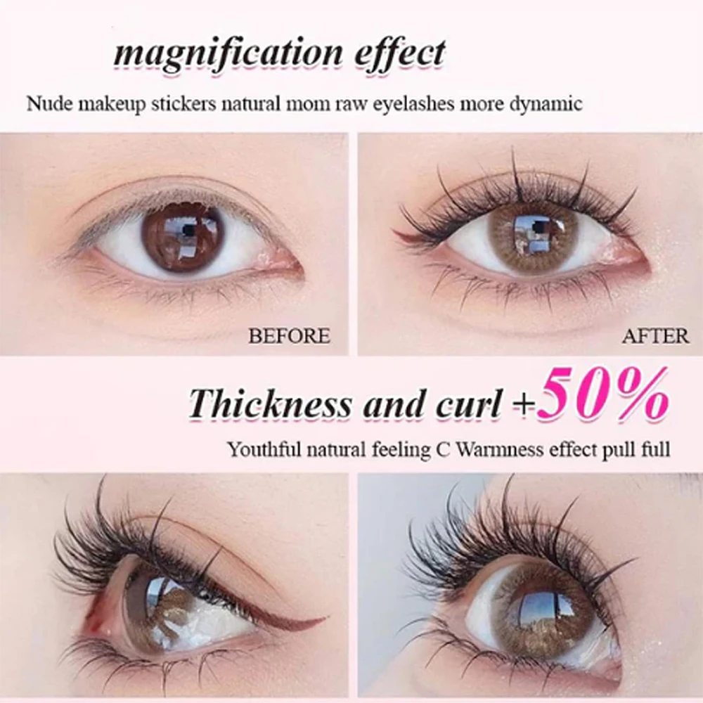 Press on Glue-Free Realistic False Eyelashes No Glue Needed Reusable Segmented Eyelashes Black Waterproof