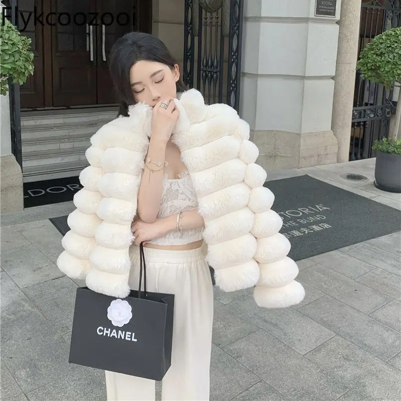 

Female Imitation Rex Rabbit 2024 Winter Thickened Short Fluffy Coat Top Winter Clothes Women 2024 Fashion Women Jacket