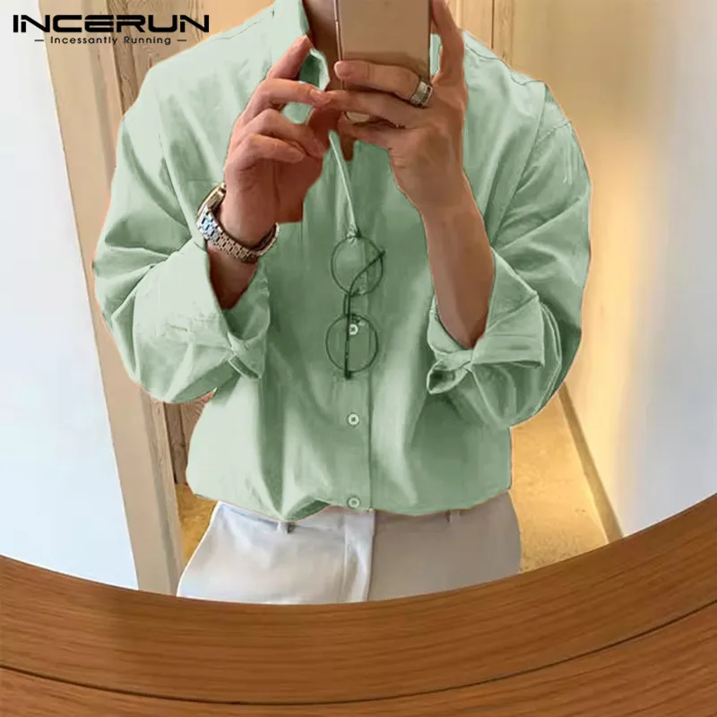 

2024 Men's Shirt Solid Color Lapel Long Sleeve Pockets Loose Korean Style Men Clothing Streetwear Fashion Shirts S-5XL INCERUN