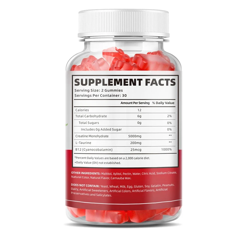 Male and female creatine monohydrate gummies, suitable for muscle generators and strength raspberry flavored 60 gummies