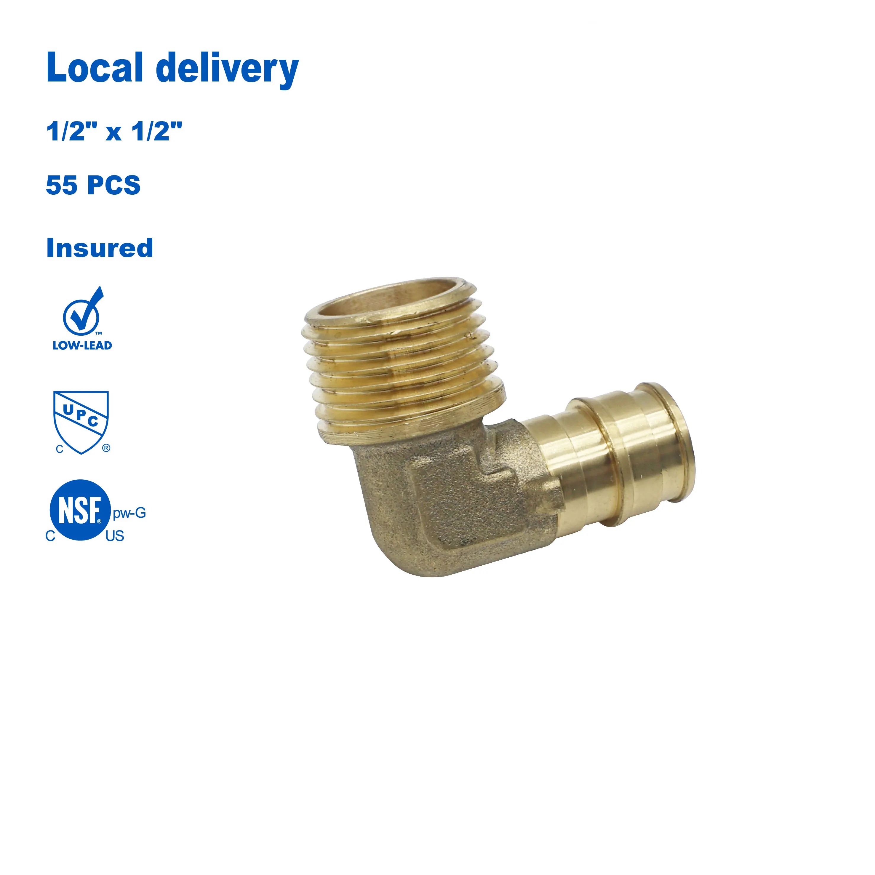 KING SMART 1/2" F1960/PEX A * 1/2" Male NPT Elbow Adapter Lead Free Brass; 55Pcs/Case; 80613