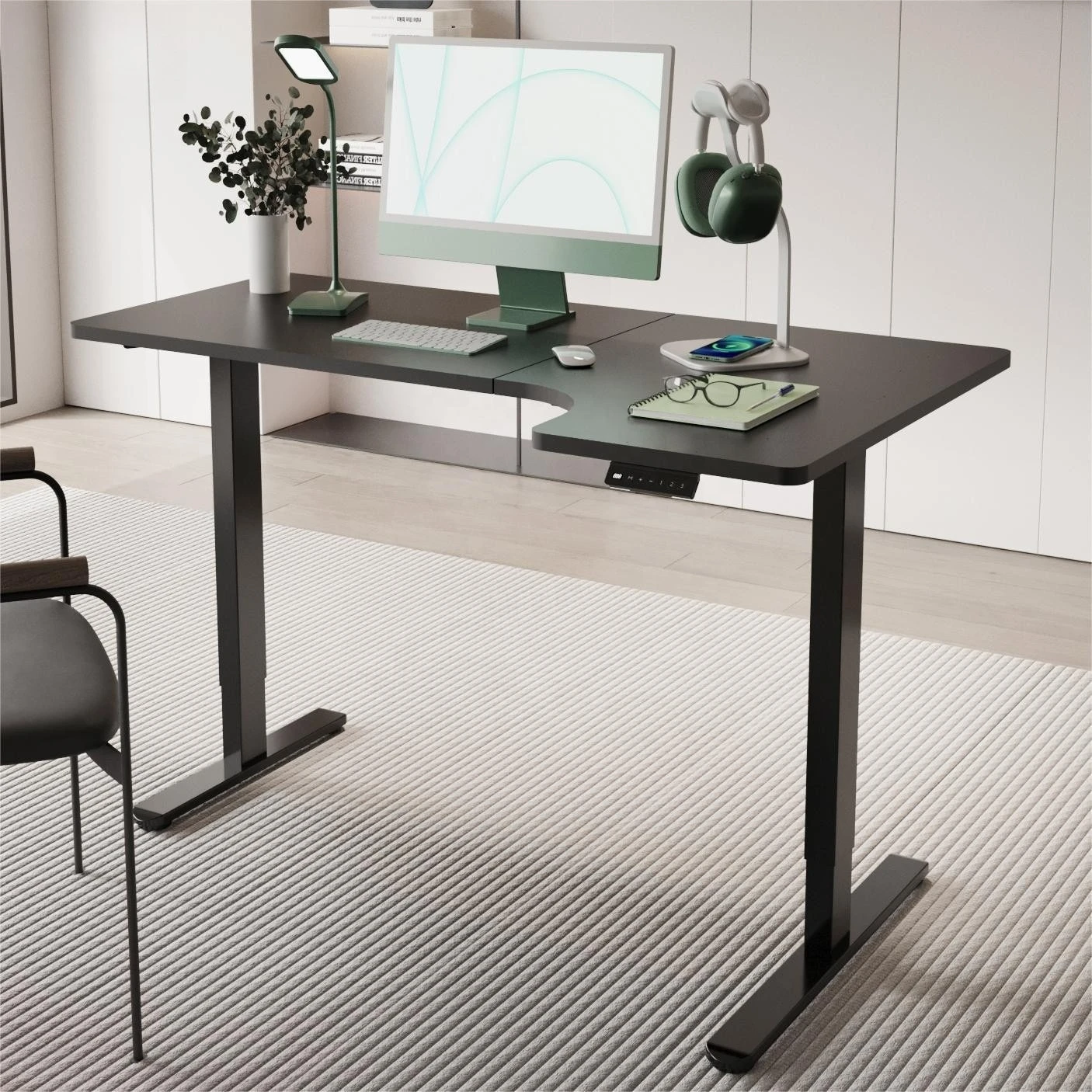 Commercial  Height Adjustable Standing Desk Use L-shaped Dual Motor Extendable Intelligent Hand Controller Load