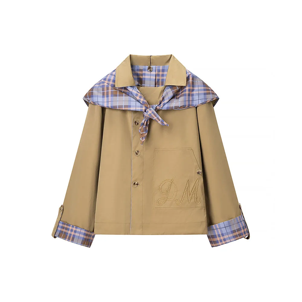 

Autumn new women's clothing fashion simple and versatile double-sided checkered embroidered jacket